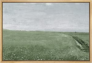 SIGNLEADER Framed Canvas Print Wall Art Green Fields on a Cloudy Gray Day Scenic Wilderness Illus... | Amazon (US)
