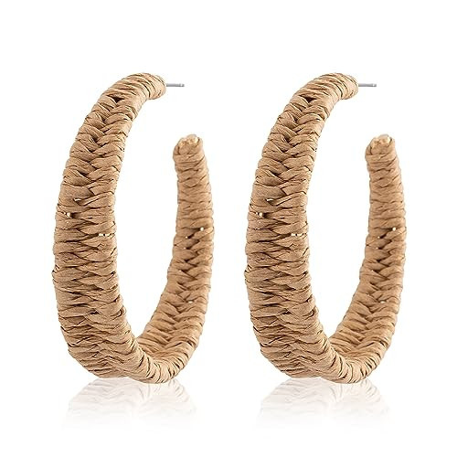 SELOVO Brown Raffia Earrings for Women Chunky Beach Open Hoop Earrings | Amazon (US)