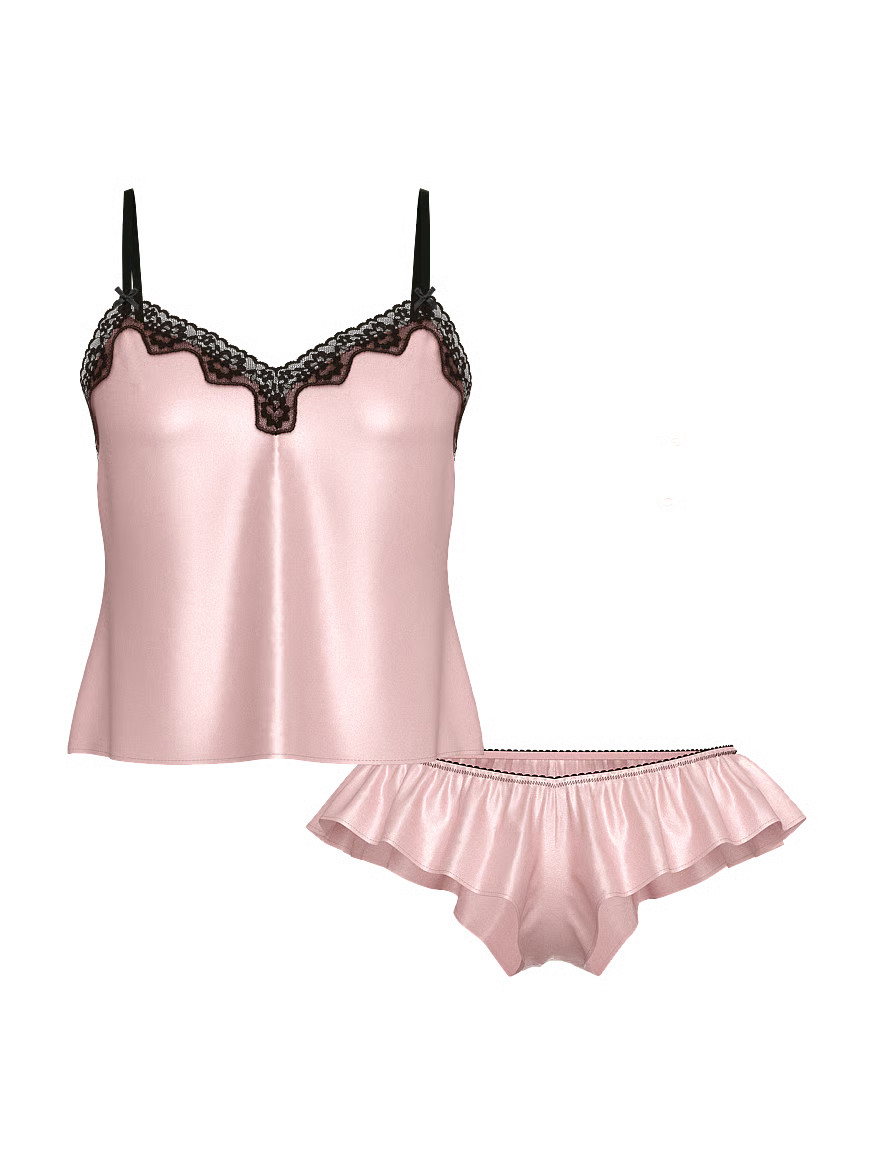 Buy Tease Satin Lace-Trim Cami & Flutter Shorts Set, Angel Pink - Order Cami Sets online - Victor... | Victoria's Secret (US / CA )