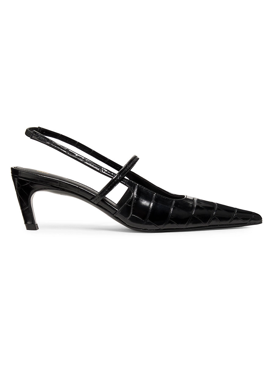 Women's Sharp 50MM Croc-Effect Leather Slingback Pumps - Black - Size 7 | Saks Fifth Avenue