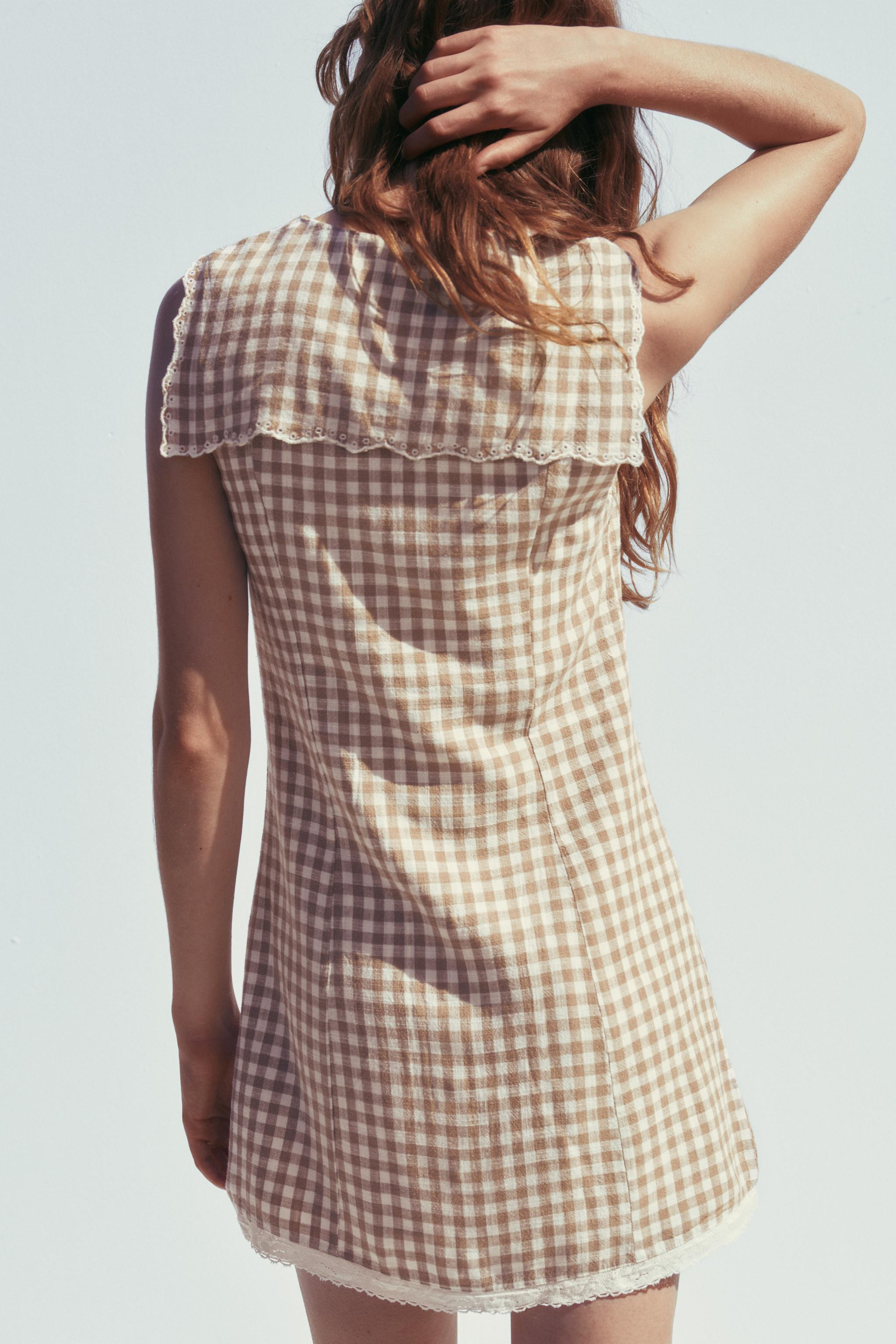 GINGHAM SHORT DRESS WITH PETER PAN COLLAR | Zara US