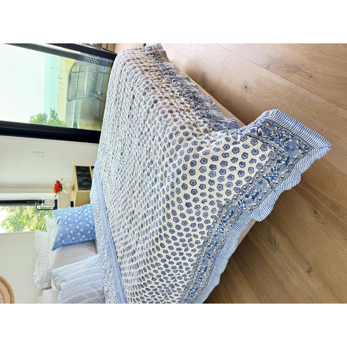 Hand Block Print Cotton Quilt and Bed Spread, Blue&White | Wayfair North America