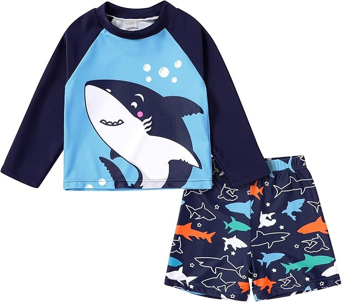 YOUNGER TREE Toddler Baby Boy Swimsuit Long Sleeve Bathing Suit Rash Guard Shirt Trunk Sets Swimw... | Amazon (US)