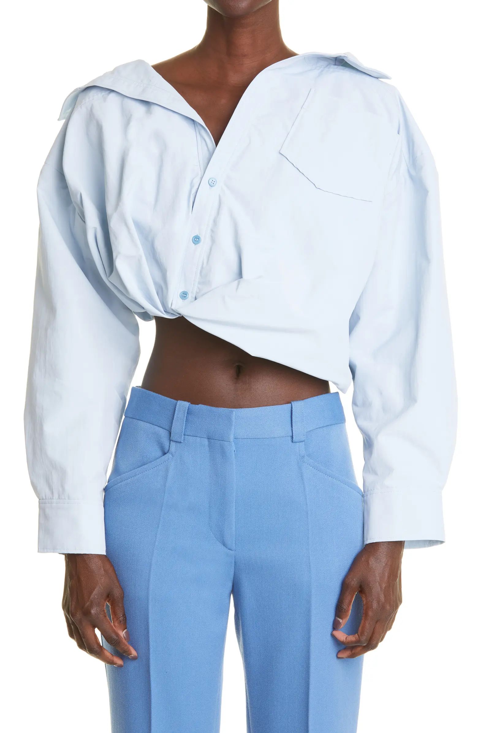 Jacquemus Mejean Tuck Hem Crop Cotton & Linen Shirt | Nordstrom | Nordstrom