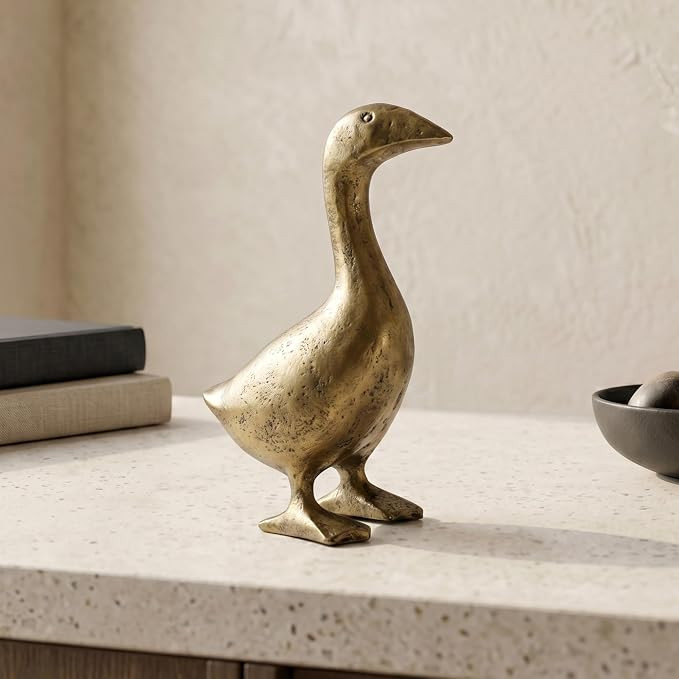 Cast Iron Goose Figurine, Cute Vintage Brass Goose Statue for Shelf, Desk, Mantel and Tabletop, R... | Amazon (US)