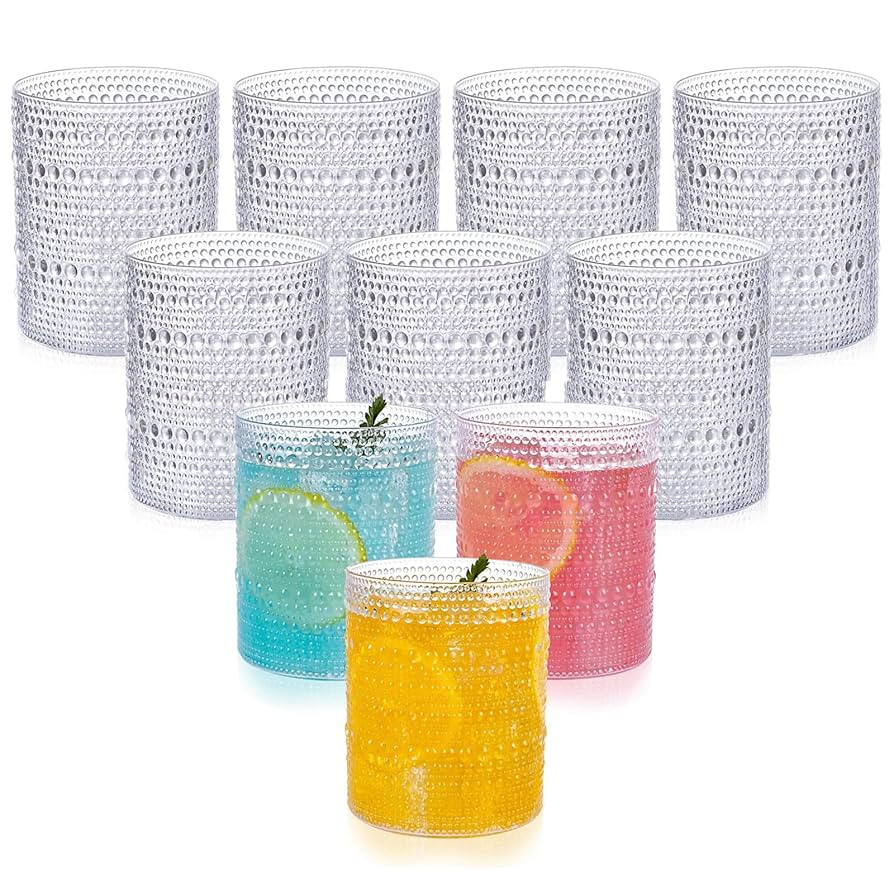 YOUBET 24PCS Plastic Hobnail Drinking Glasses - 14 Oz Clear Vintage Glasses Drinkware - Disposabl... | Amazon (US)