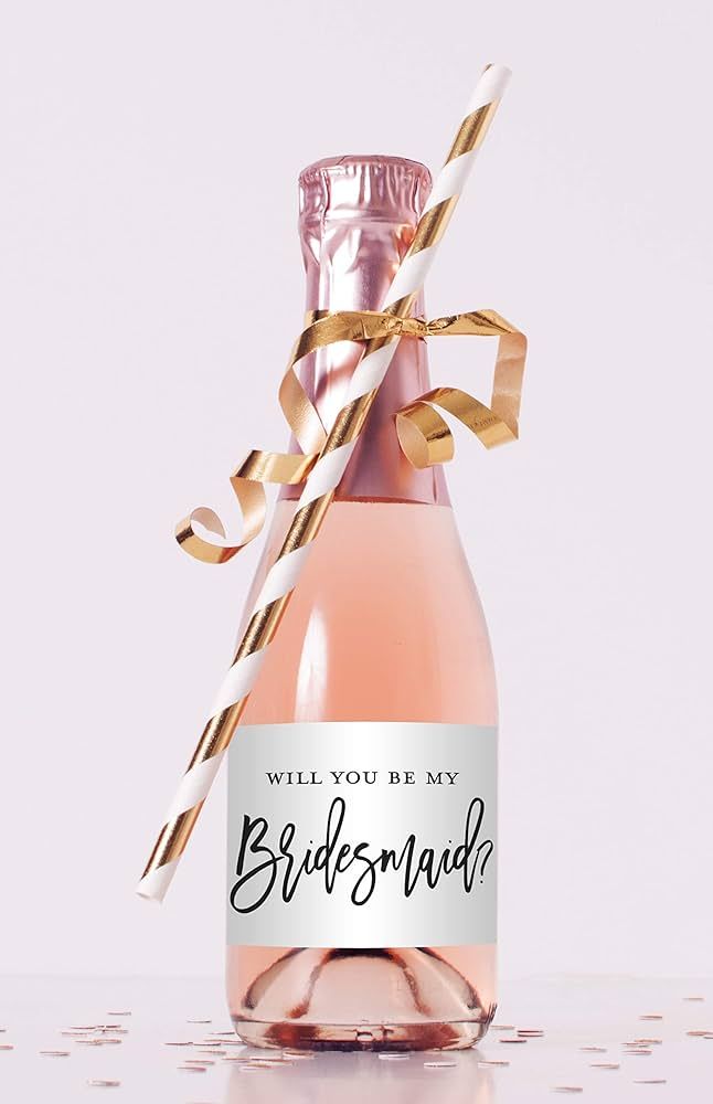 Will You Be My Bridesmaid Proposal Mini Champagne Bottle Labels - Set of 12 (Black) | Amazon (US)