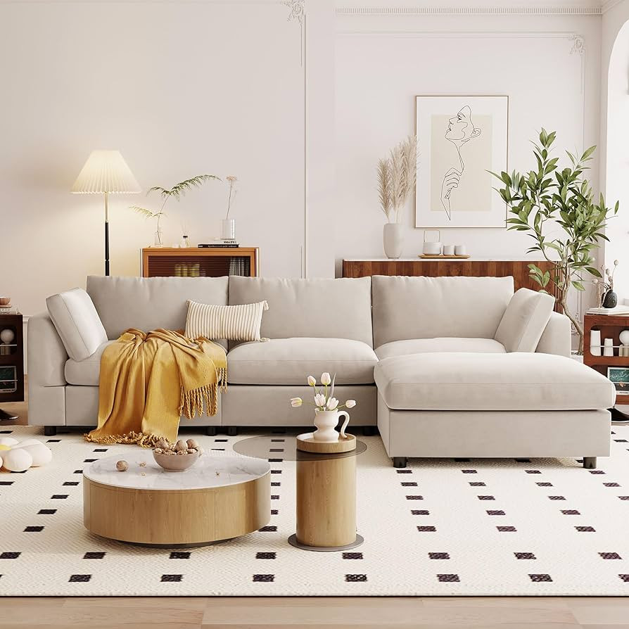 Convertible L-Shaped Sectional Sofa with Reversible Chaise,Oversized Modular Couch w/Movable Otto... | Amazon (US)