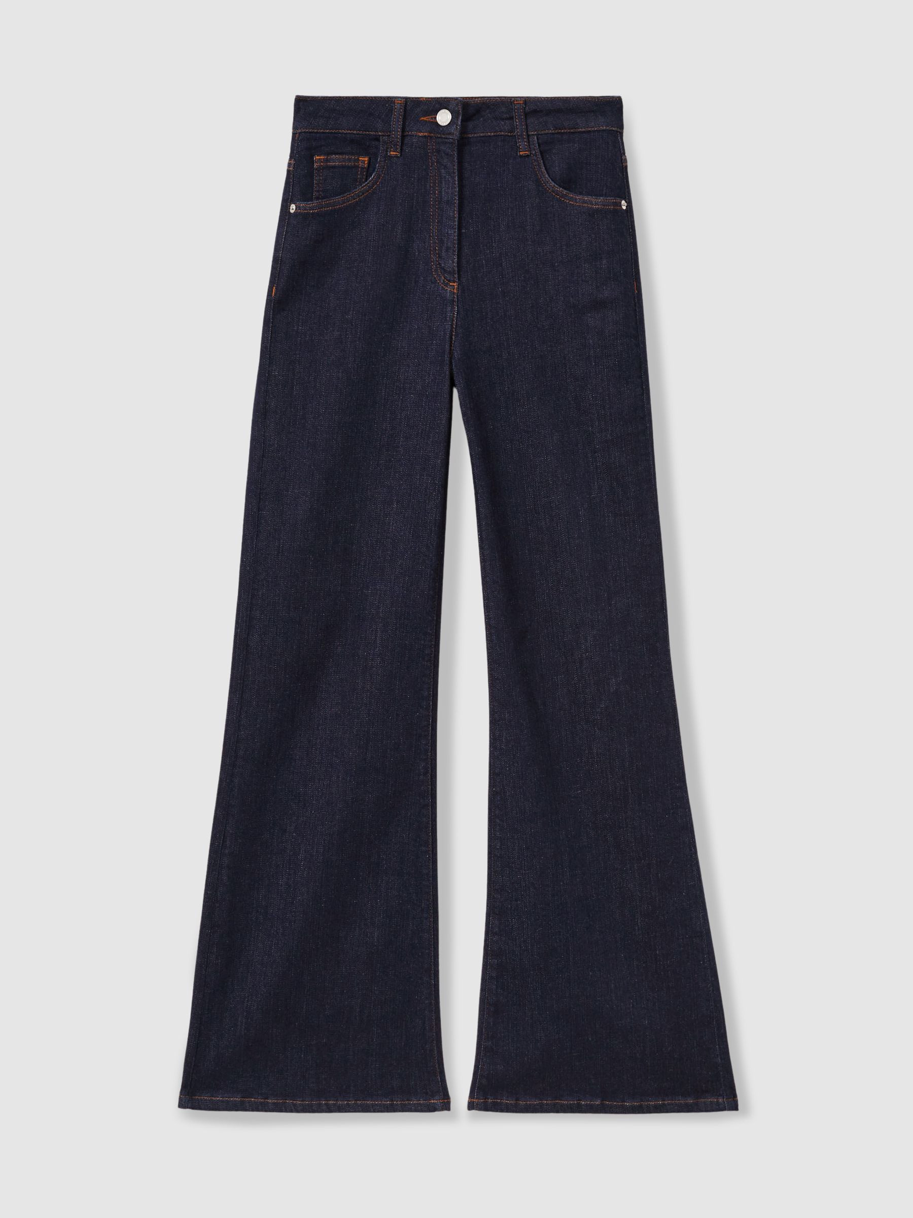 Reiss Petite Mid-Rise Flared Jeans in Dark Blue - REISS | Reiss UK