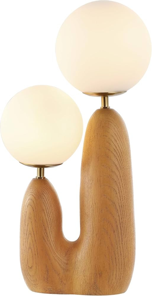 JONATHAN Y 17.75" Brown Wood Finish/Brass Gold Modern Bohemian Danish Cactus LED Table Lamp, 2-Li... | Amazon (US)