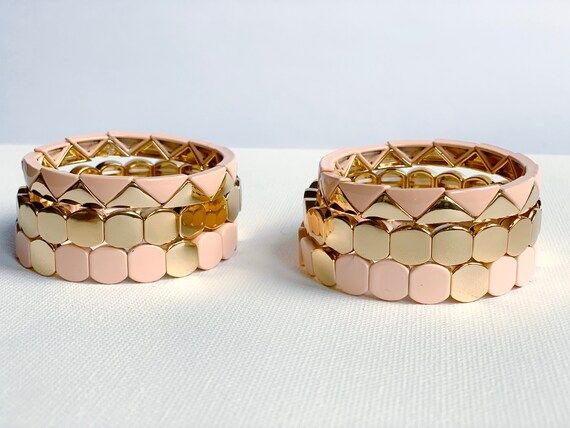 Tile bracelets blush gold color block spring jewelry trend stackable bracelets | Etsy (US)