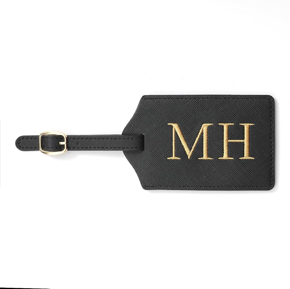 Luggage Tag with Initials, Embroidered Luggage Tag, PU Leather Suitcase Bag Tag, Monogram Luggage... | Amazon (US)
