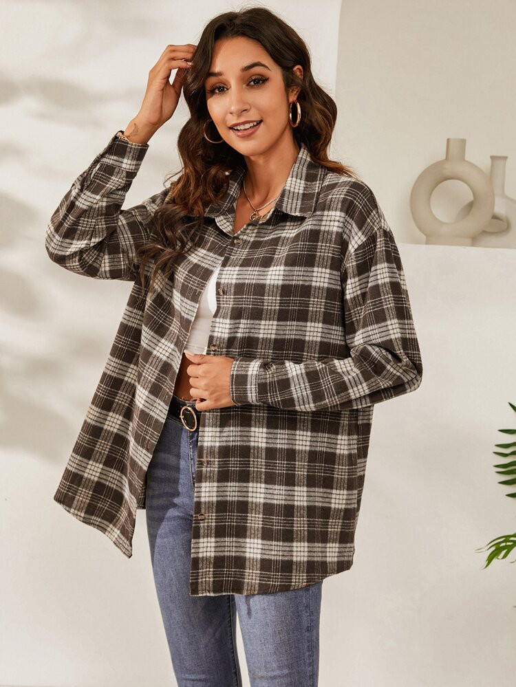 Plaid Print Drop Shoulder Blouse | SHEIN