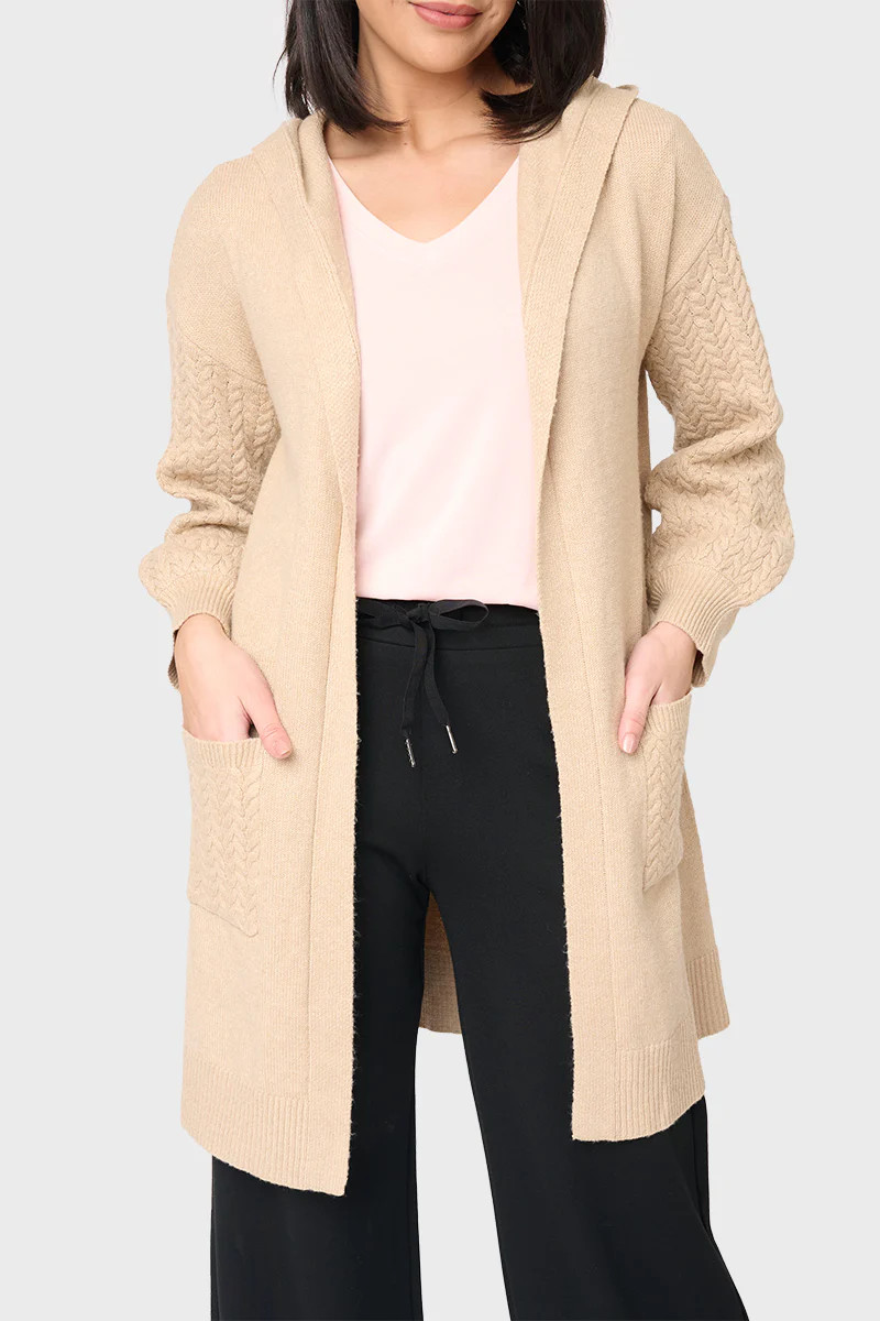 Fishtail Cable Knit Open Hoody Sweater | Gibson