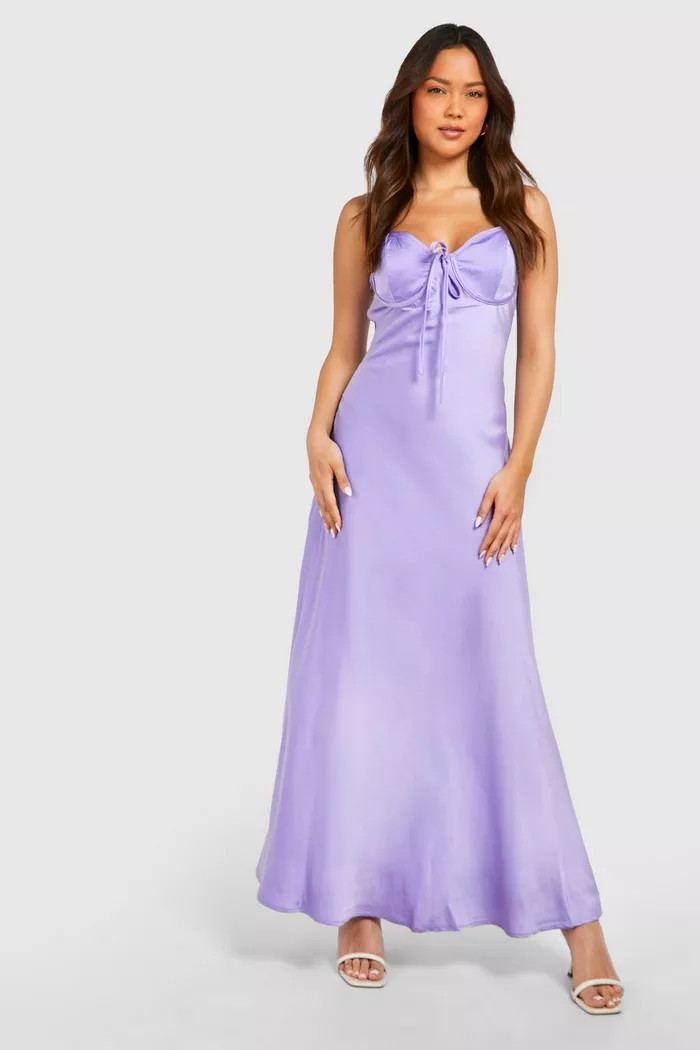 Satin Ruched Bust Maxi Slip Dress | boohoo (US & Canada)