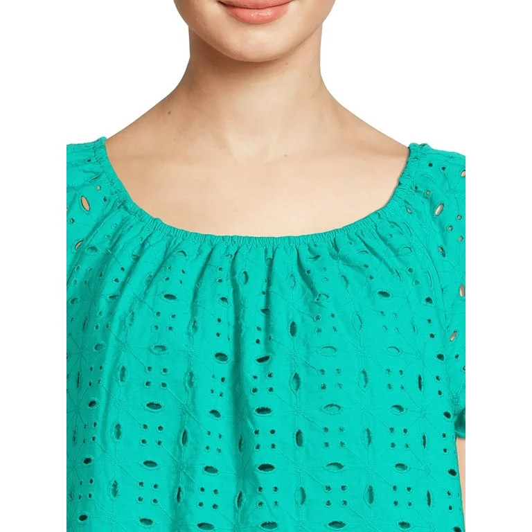 Time and Tru Women's Eyelet Dress with Short Sleeves, Sizes XS-XXXL | Walmart (US)
