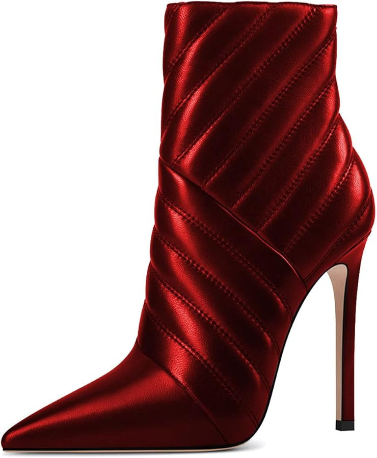 FSJ Women Fashion Ankle Boot Sexy Pointed Toe Stiletto High Heel Side Zipper Dressy Short Booties... | Amazon (US)