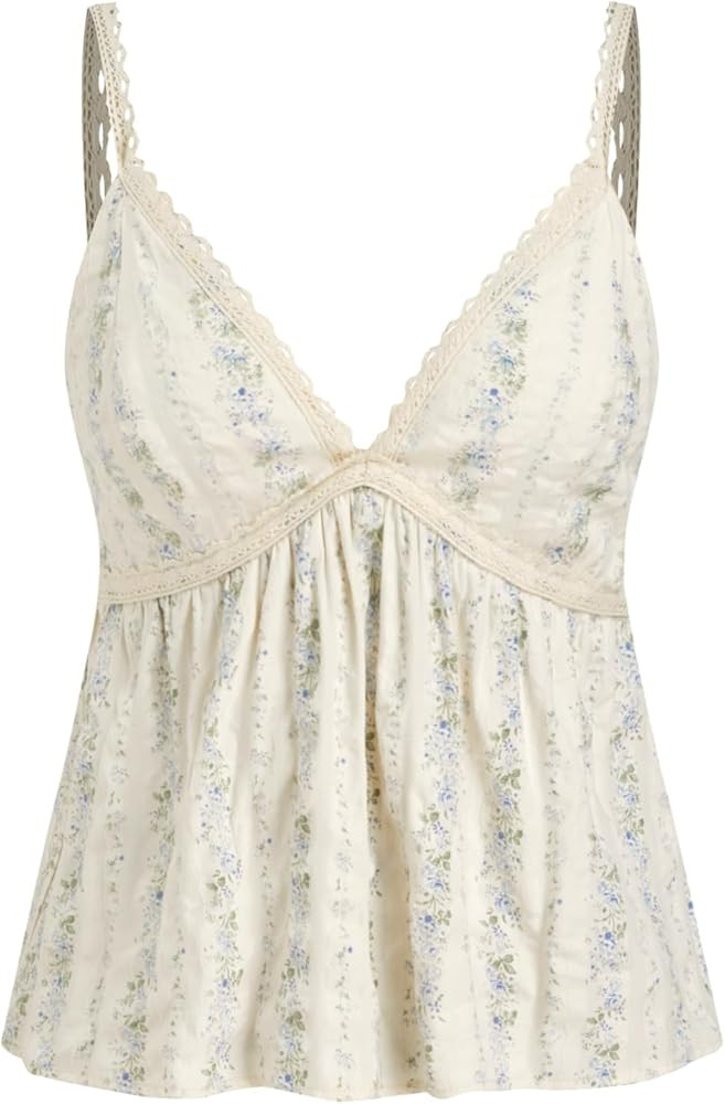 CIDER Women's Floral Cami Tops Summer V Neck Tank Top Cute Sleeveless Spaghetti Strap Camisoles | Amazon (US)