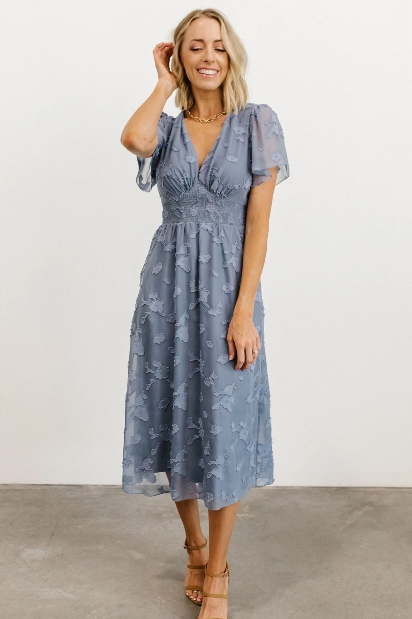 June Smocked Midi Dress | Blue | Baltic Born