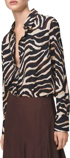 MANGO Dot Print Button-Up Shirt in Brown at Nordstrom, Size 2 | Nordstrom