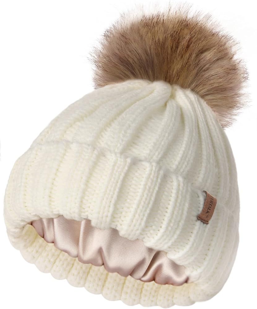 FURTALK Toddler Beanie Satin Lined Baby Boys Girls Winter Hats Pom Pom Beanies for Kids | Amazon (US)