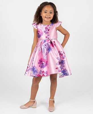 Girls' 2T-6X Printed Mikado Hi-Low Pleated Dress | Macy's