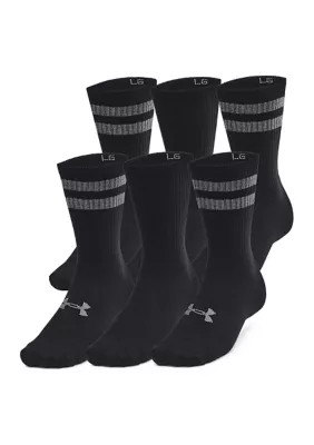 Under Armour Adult Essential Unisex 6-Pack Crew Socks, Black, Large | Belk