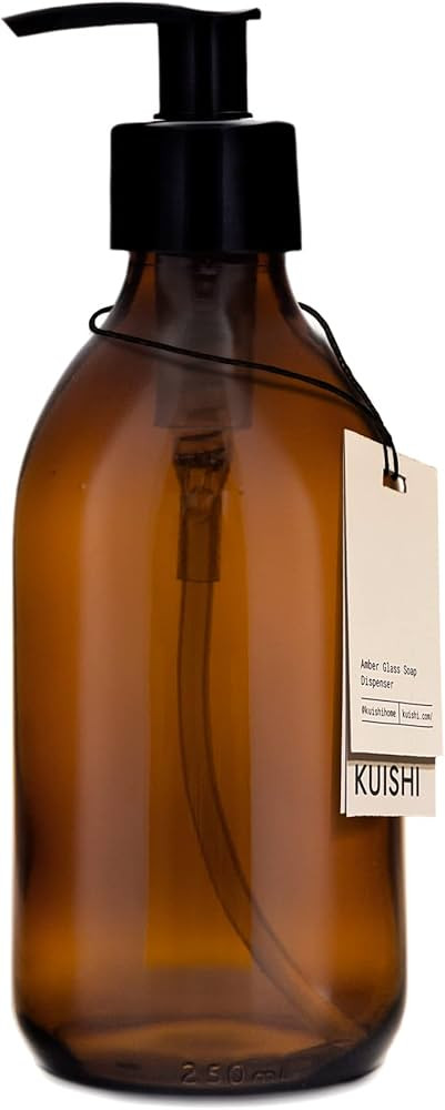 Kuishi Amber Brown Glass Pump Bottle Dispenser, Refillable Amber Glass Soap Dispenser Bottle with... | Amazon (UK)