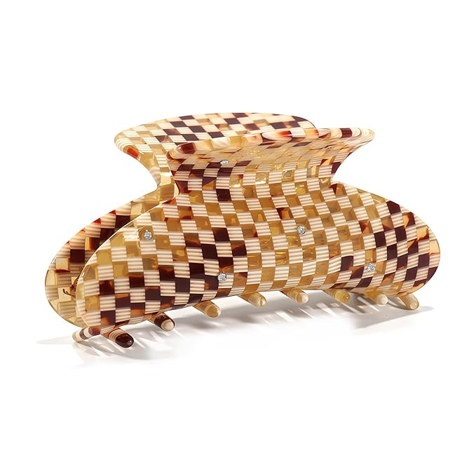 French Checkered Hair Claw Clips for Women - Premium Acetate Plaid Jaw Clips, Non-Slip Strong Hol... | Amazon (US)