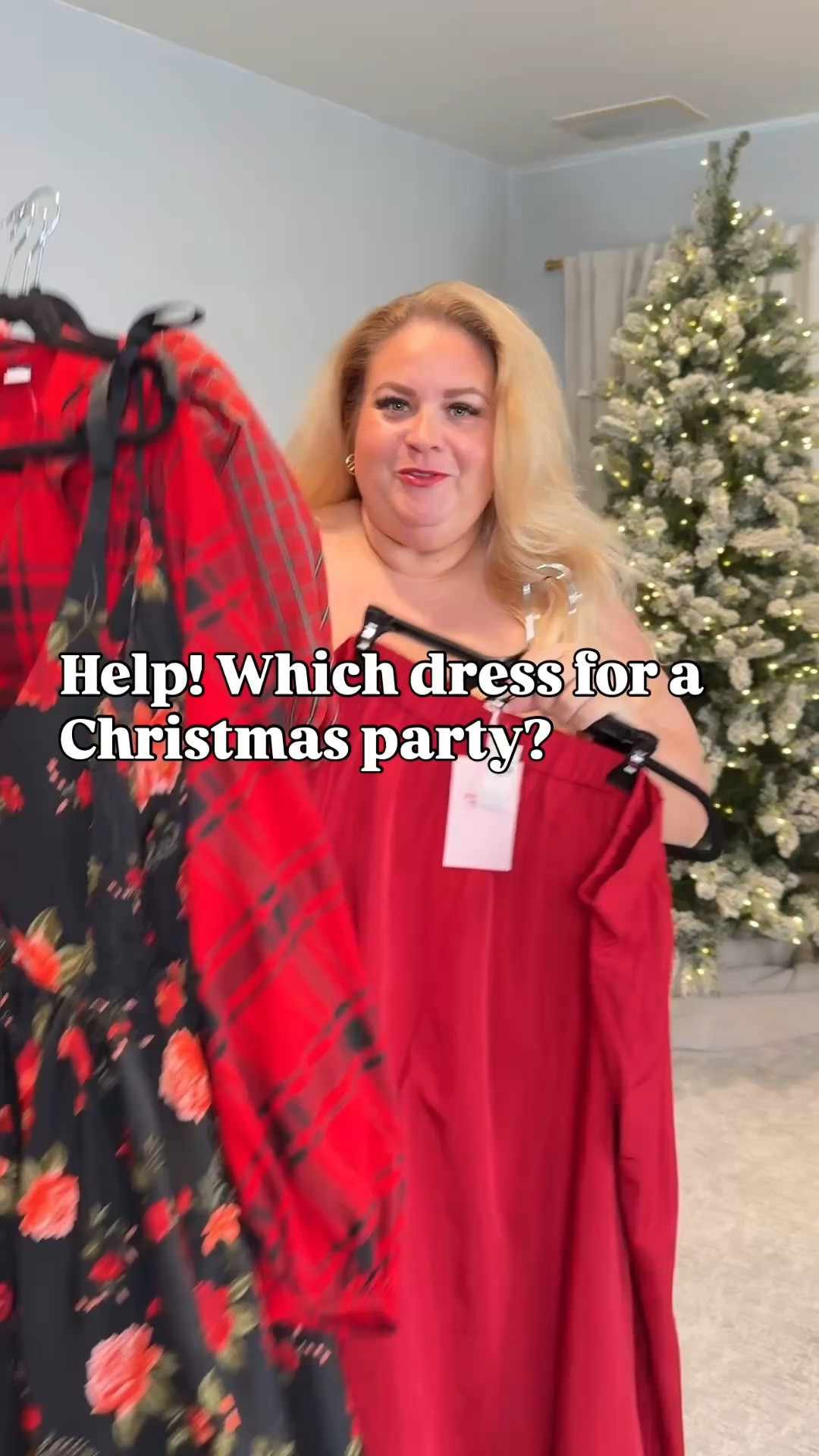 This Christmas party has four very different personalities and I genuinely can’t decide, so you’re deciding for me.

Vote 1, 2, 3, or 4 for what I should wear to my Christmas party.

1: Fit and flare mini dress with structured crepe fabric, long sleeves, and a flattering waist that defines your shape without clinging. Classic holiday cocktail dress energy. Feminine, polished, and easy to move in.

2: Puff sleeve plaid fit and flare dress in taffeta. Statement sleeves, holiday plaid, and a defined waist that gives that vintage Christmas party vibe. Festive, playful, and very “main character at the party.”

3: High-waisted taffeta midi skirt paired with a cropped taffeta top. Holiday red, structured fabric, dramatic volume, and a true dressy silhouette. This is elevated Christmas party outfit, not casual, not trying too hard, just bold.

4: High-waisted floral taffeta skirt with a sleek black crop top. Romantic holiday florals, waist emphasis, and a modern silhouette that feels dressy but unexpected. Chic, flattering, and very party-ready.

These are all affordable holiday dresses and separates, plus-size friendly, flattering through the waist, and actually comfortable enough to wear all night.

#LTKHoliday #LTKPlusSize #LTKFindsUnder50