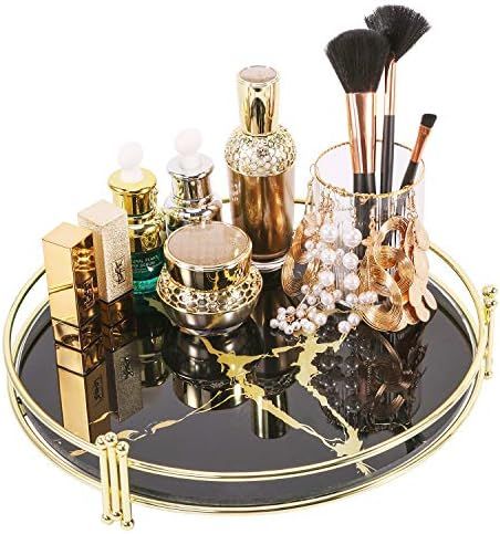 Zosenley Makeup Organizer Tray, Decorative Glass Vanity Tray, Round Cosmetic Storage for Jewelry,... | Amazon (US)