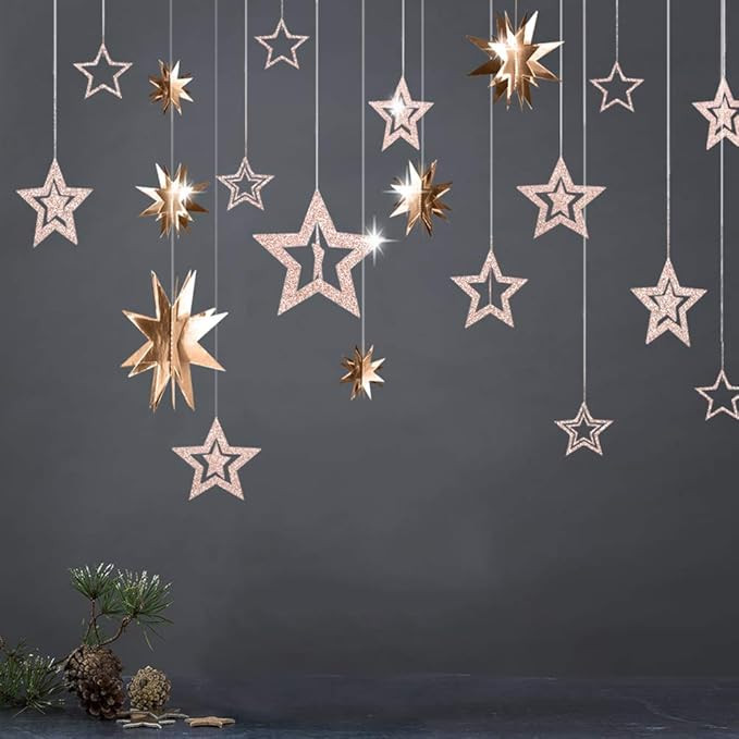 Amazon.com: Champagne Gold Star Garland Twinkle Little Stars Decoration Hanging Streamer Backdrop... | Amazon (US)