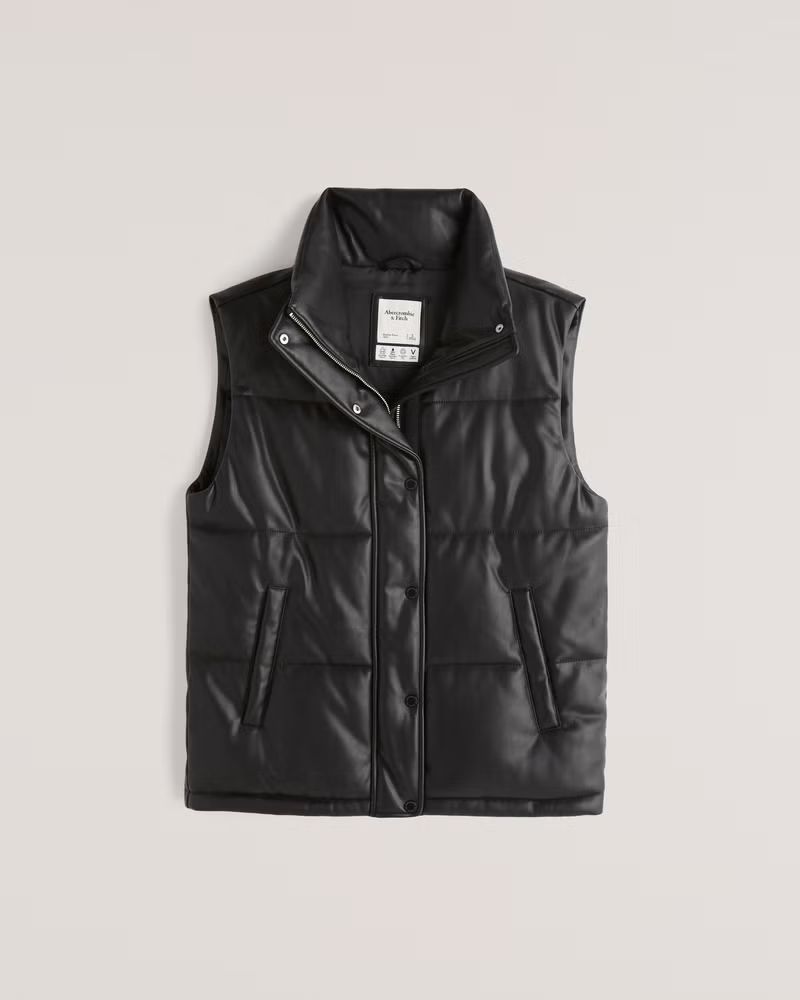 Vegan Leather Duvet Puffer Vest | Abercrombie & Fitch (US)