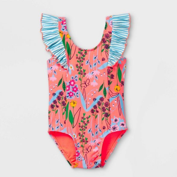 Toddler Girls' Floral Print One Piece Swimsuit - Cat & Jack™ Moxie Peach | Target