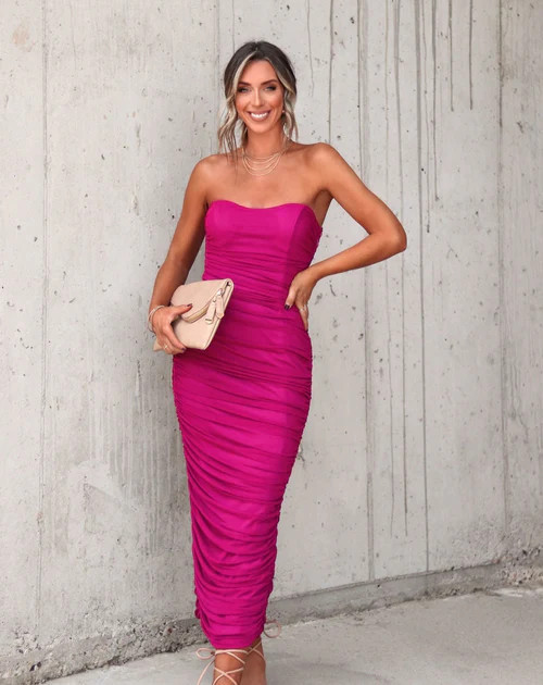 Top Of The World Ruched Strapless Maxi Dress - Berry | VICI