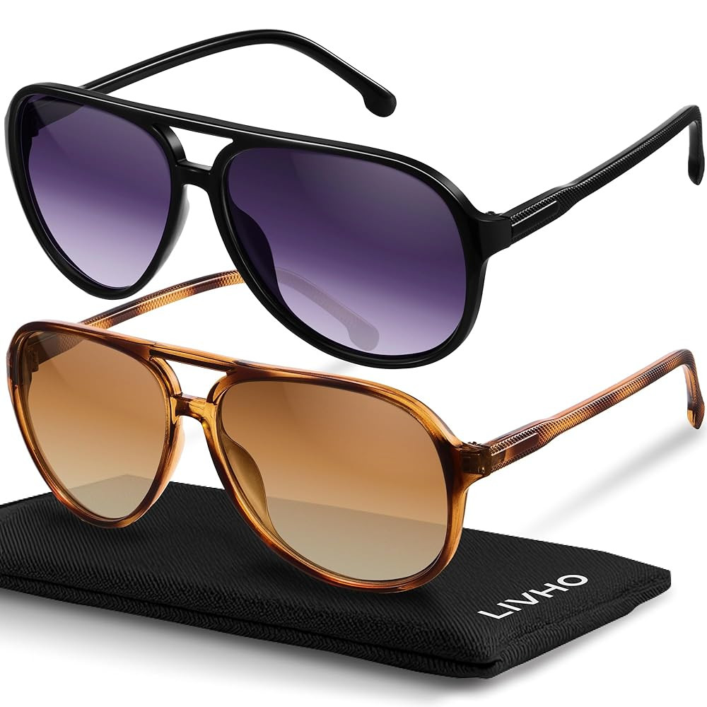 livho Trendy Polarized Aviator Sunglasses Women Men, Retro Sun Glasses for Women Men 2025, Oversi... | Amazon (US)