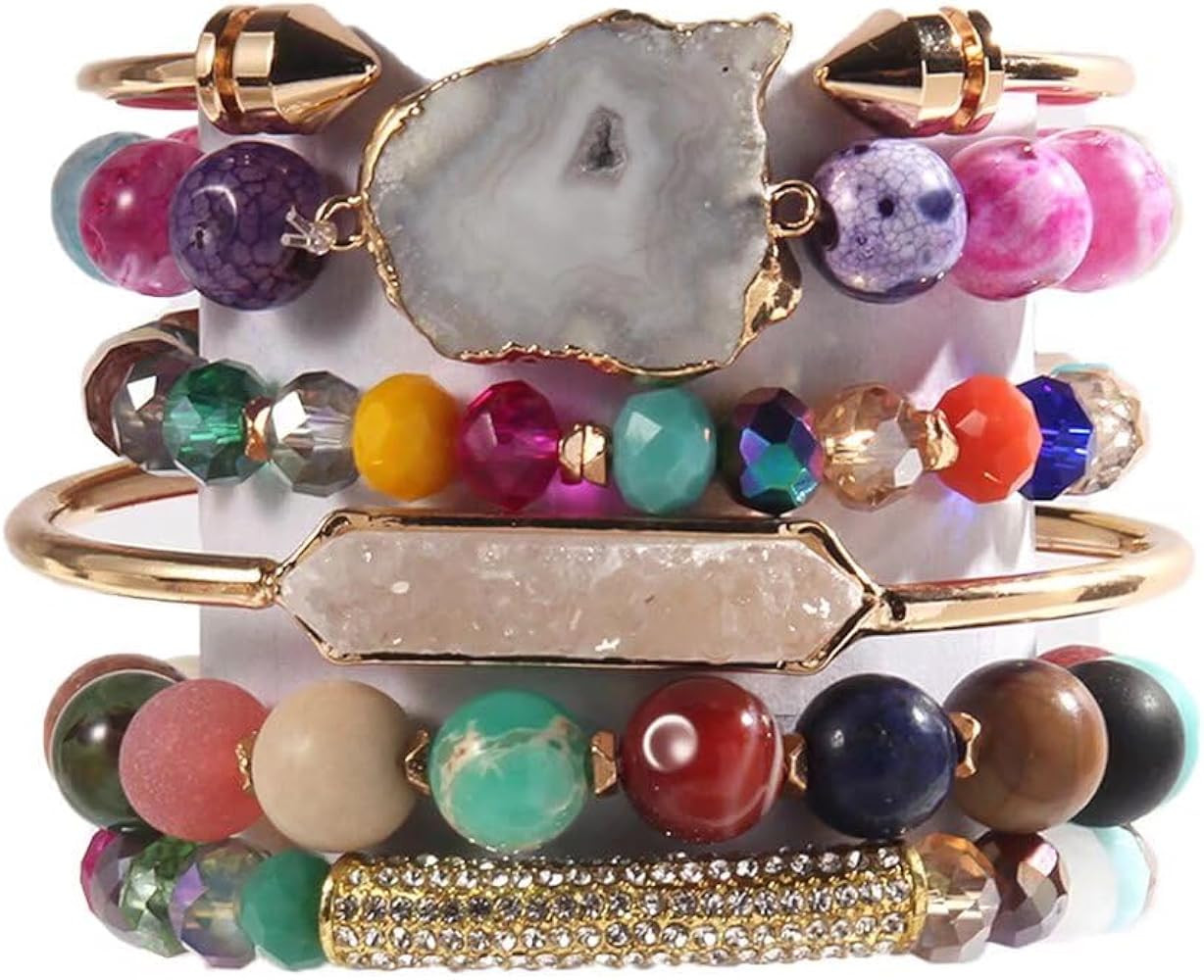 5PCS 6PCS Natural Boho Beaded Bracelets/Bangle for Women Men,Healing Turquoise Jasper Agate Cryst... | Amazon (US)