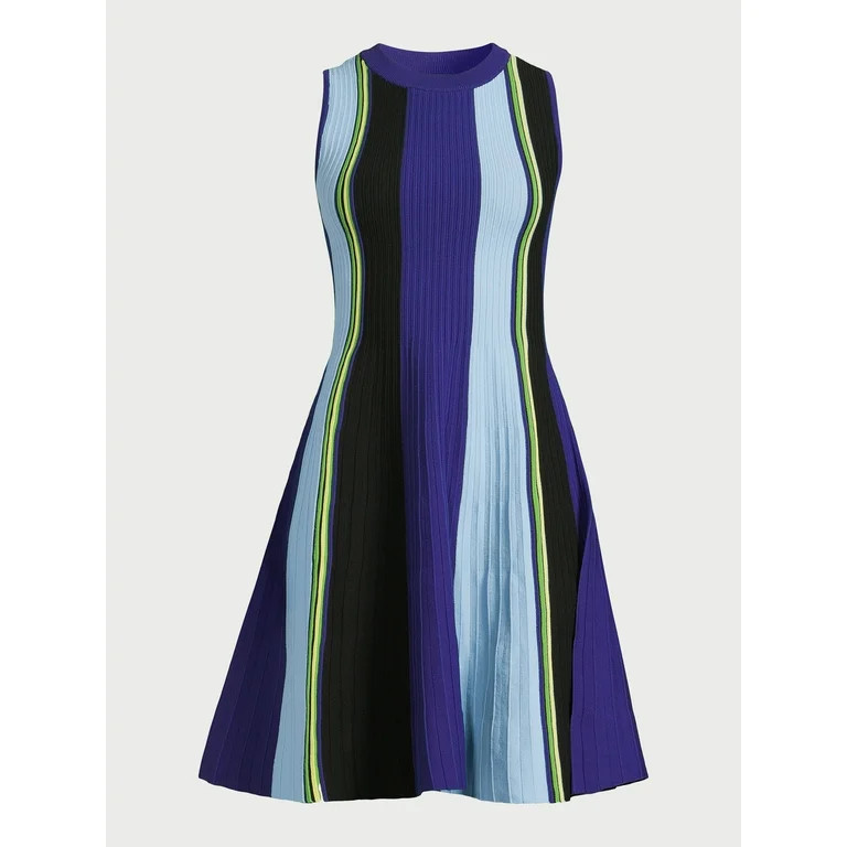 Scoop Women's Sleeveless High Neck Stripe Mini Sweater Dress, Sizes XS-XXL - Walmart.com | Walmart (US)