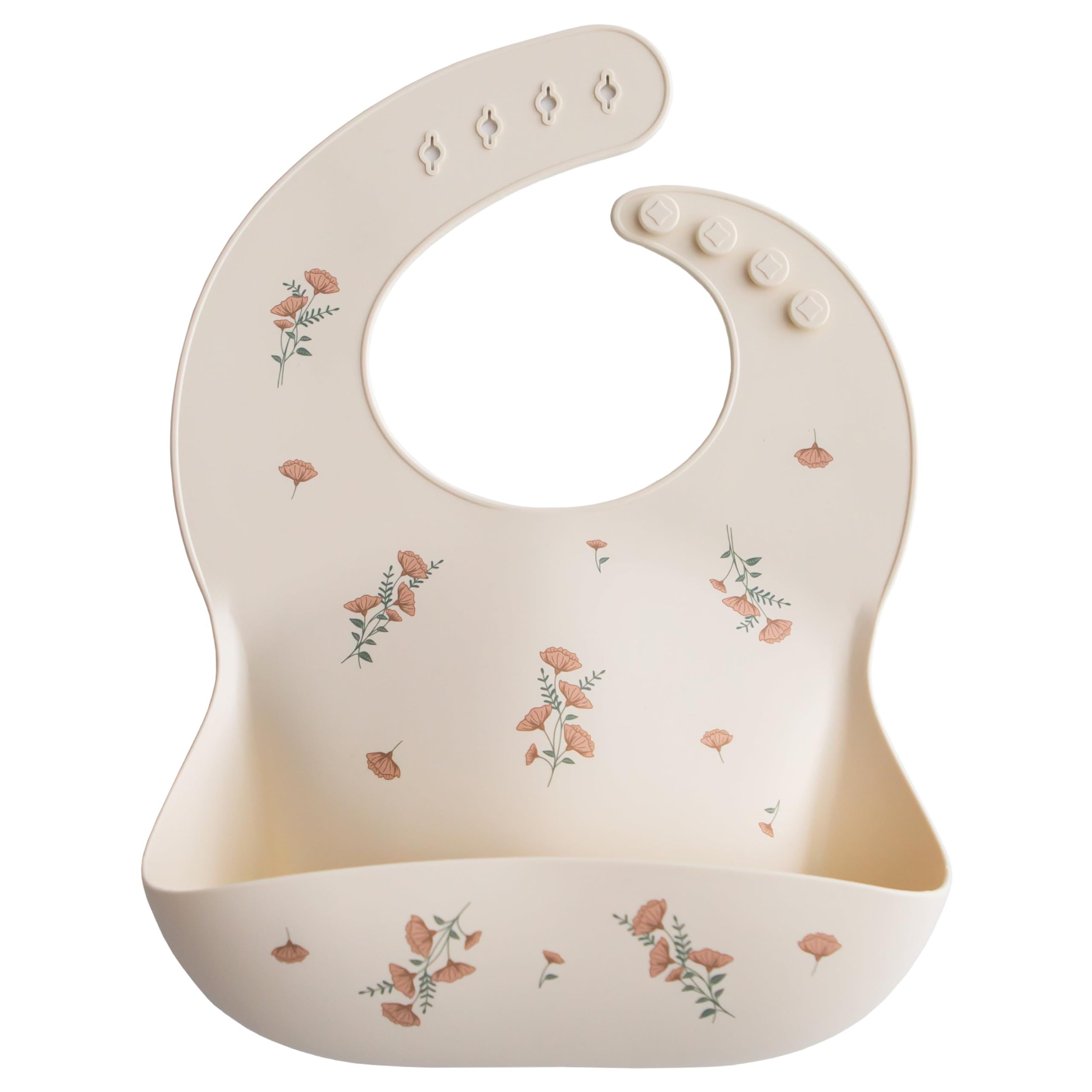 mushie Silicone Baby Bib | Adjustable Fit Waterproof Bibs (Pink Flowers) | Amazon (US)