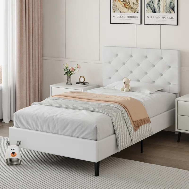 Bed Frame with Headboard, Upholstered Platform Bed with Button Tufted Desigh | Wayfair North America
