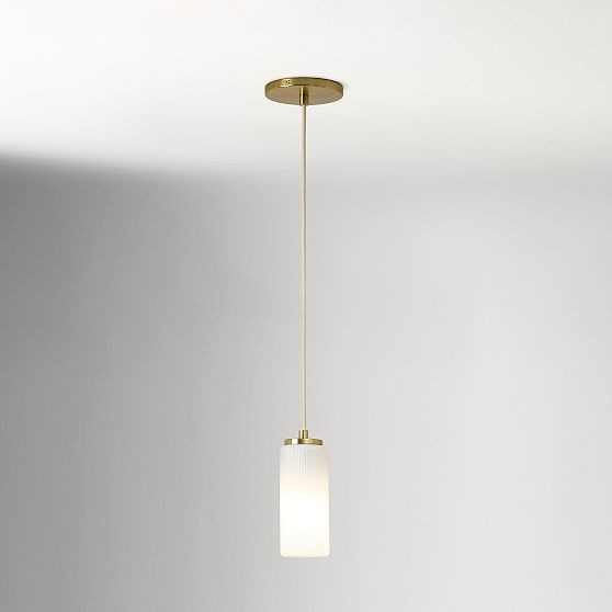 Weston Fluted Glass Pendant, Antique Brass/Milk Glass | West Elm (US)
