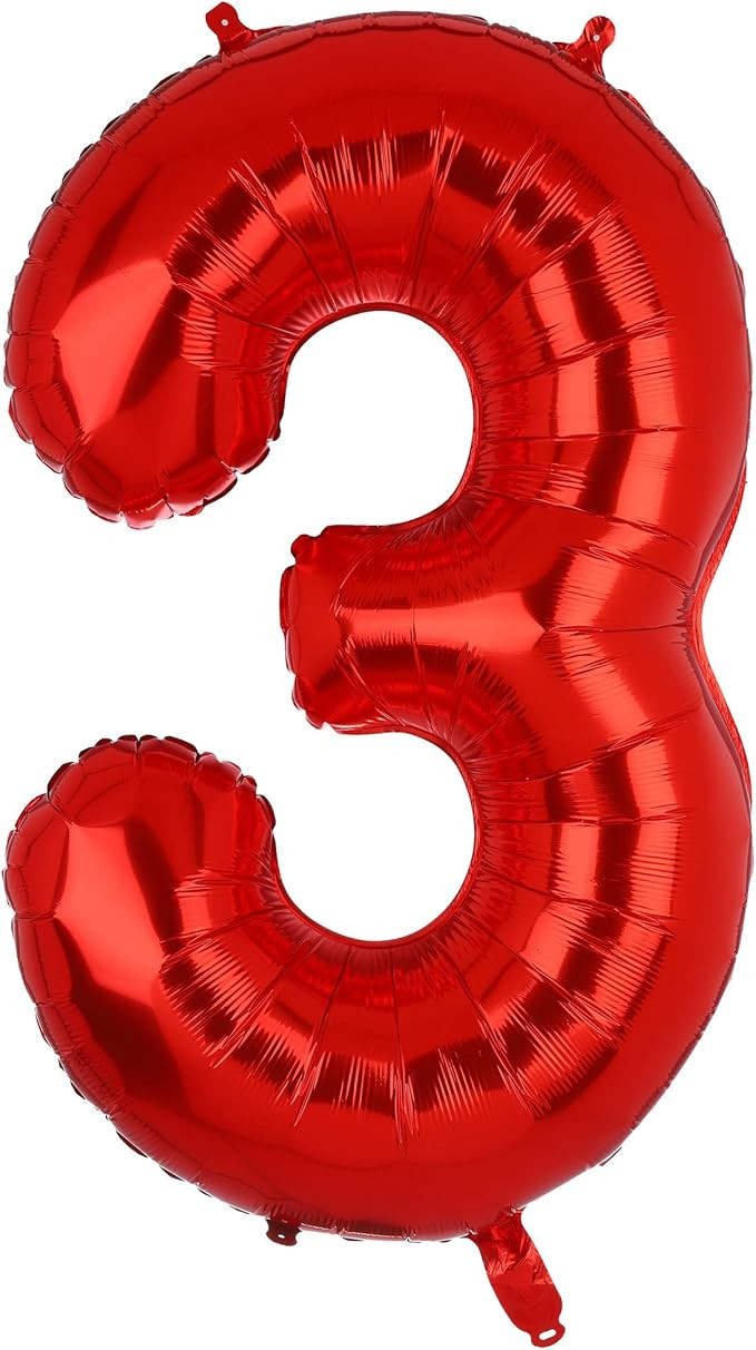 40 Inch 3 Red Number Balloons Mylar Foil Helium Digital Balloons Baby Shower 3st Birthday Party D... | Amazon (US)