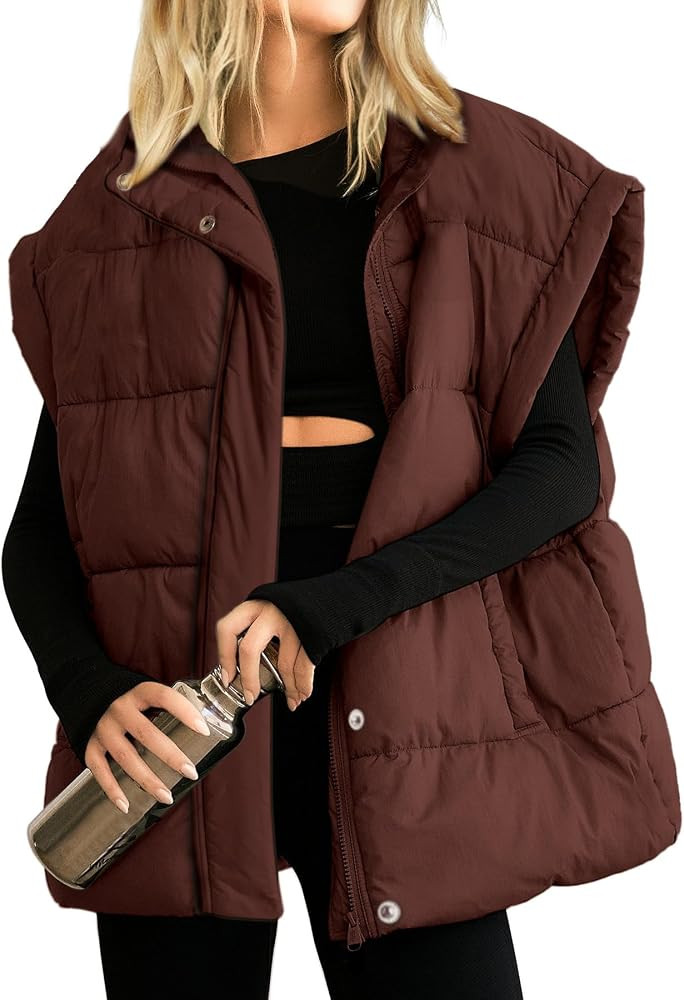Women's Puffer Vest Stand Collar Zipper Sleeveless Jackets Winter Lightweight Vests Warm Padded J... | Amazon (US)