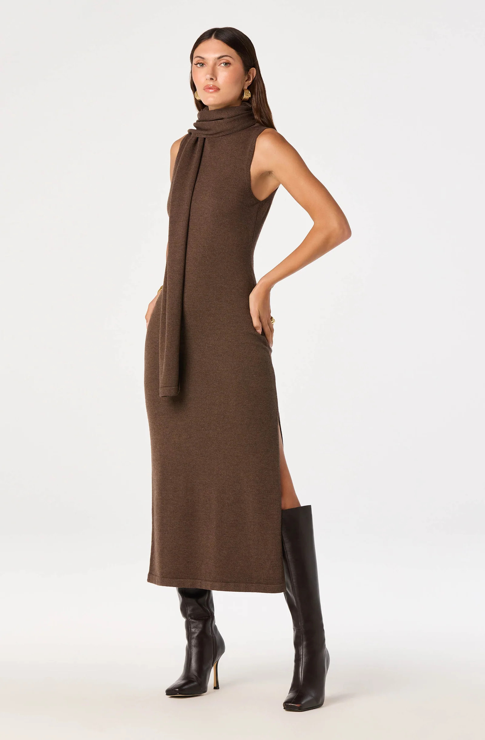 Shyanne Turtleneck Scarf Sweater Dress - Brown / XS | ASTR The Label (US)