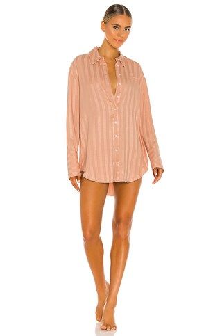 L'Academie Lounge Shirt Dress in Pink Beige from Revolve.com | Revolve Clothing (Global)