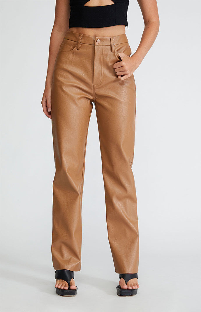 PacSun Womens '90s Faux Leather Pants - Brown size Medium | PacSun