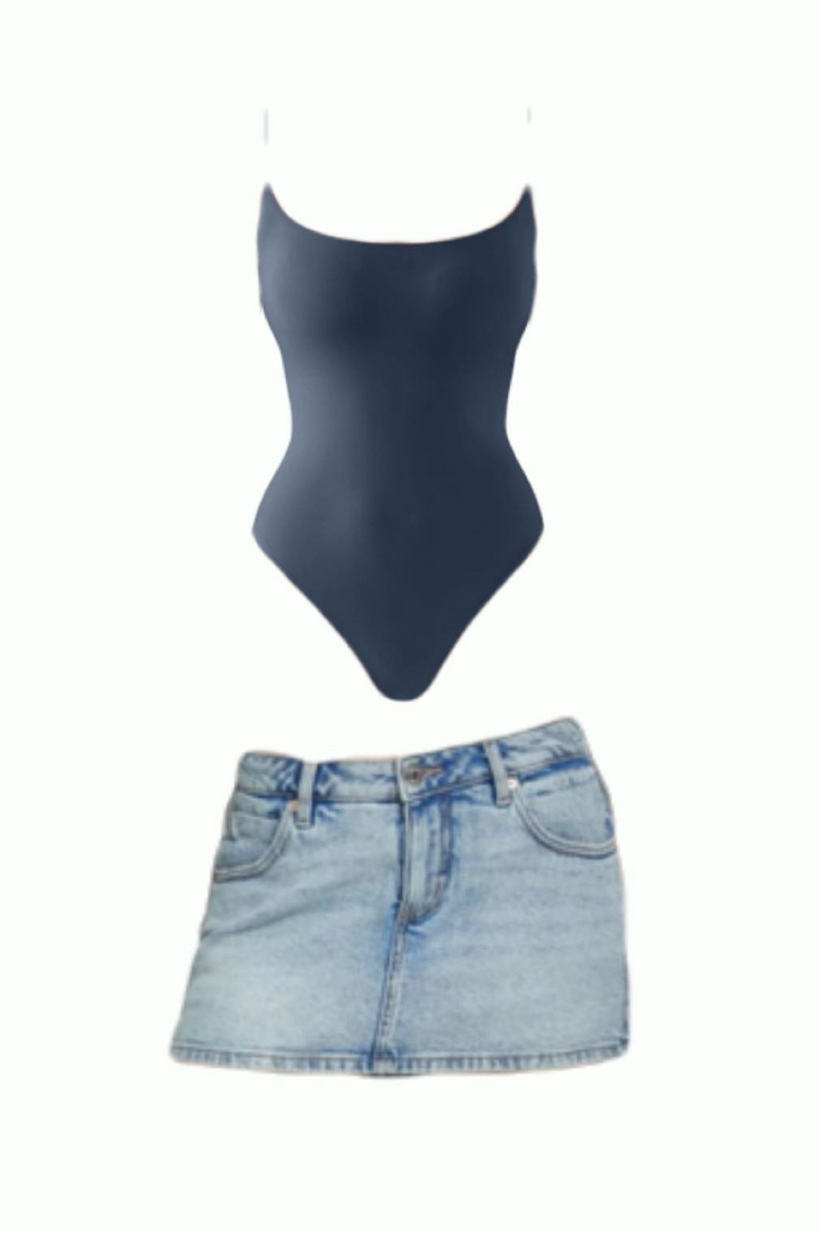 cute bodysuit denim skort combo