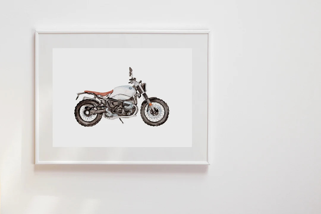 Watercolor Motorcycle Art Print: Classic Motorbike Wall Decor - Etsy | Etsy (US)