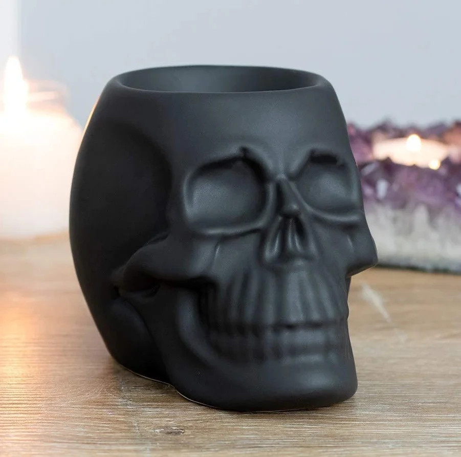 Matte Black Gothic Skull Skeleton Ceramic Votive Candle Essential Oil Warmer | Walmart (US)