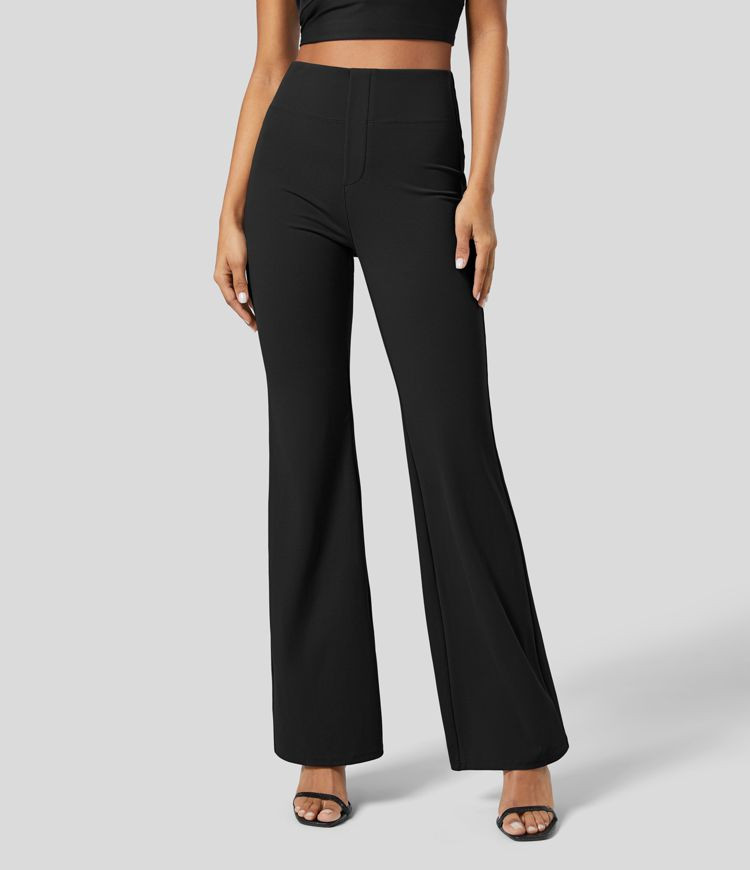 High Waisted Back Side Pocket Slight Flare Work Pants | HALARA